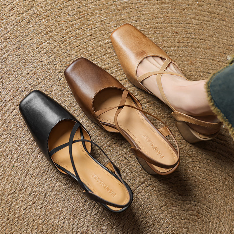 Celeste Dunmore | Tan Leather Block Heel Slingback Sandal