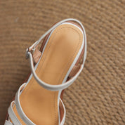 Lavinia Chesterfield | Cream Leather Strappy Block Heel Sandals