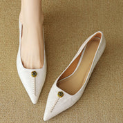 Rosanne Castellfort | Burgundy Leather Pointed-Toe Heels with Gold Rose Detail