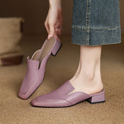 Colette Séverin | Purple Genuine Leather Square-Toe Mule Slippers