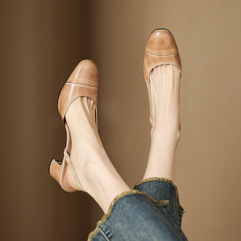 Paulette Ashgrove | Tan Leather Block Heel Slingback