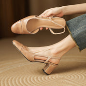 Paulette Ashgrove | Tan Leather Block Heel Slingback