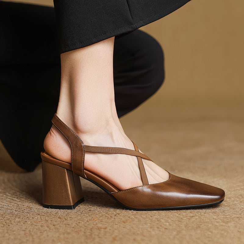 Celeste Dunmore | Tan Leather Block Heel Slingback Sandal