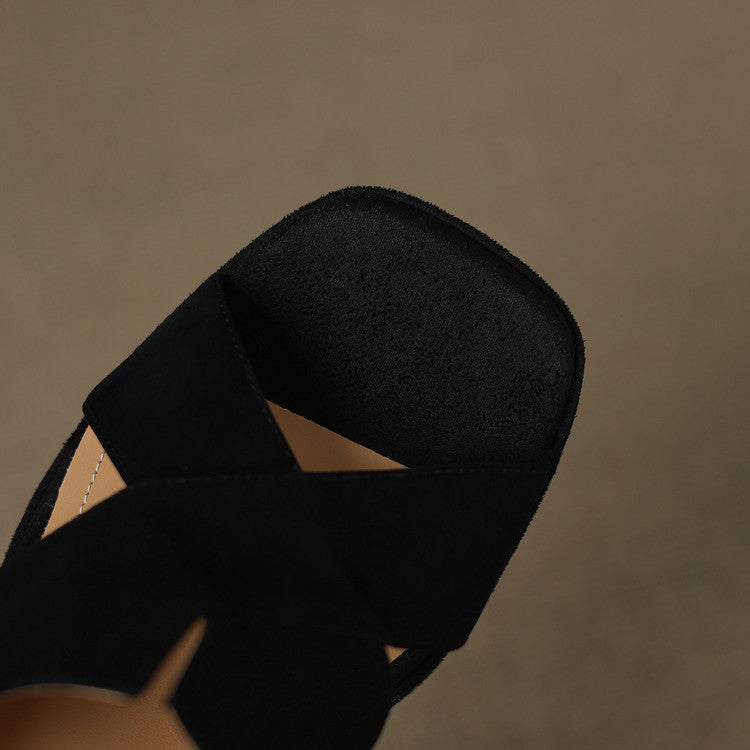 Cécile Duvernois | Suede Cross-Strap Block Heel Sandals in Beige