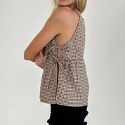Celeste Dunmore | Plaid Sleeveless Peplum Tank Top with Bow Ties