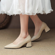Marguerite Holsworth | White Block Heel Pointed-Toe Pumps