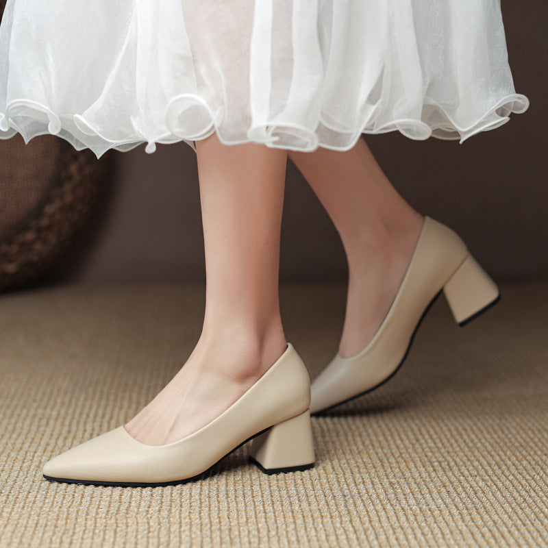 Marguerite Holsworth | White Block Heel Pointed-Toe Pumps
