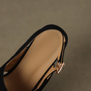 Cécile Duvernois | Suede Cross-Strap Block Heel Sandals in Beige