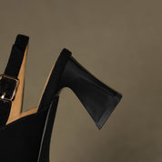 Cécile Duvernois | Suede Cross-Strap Block Heel Sandals in Beige