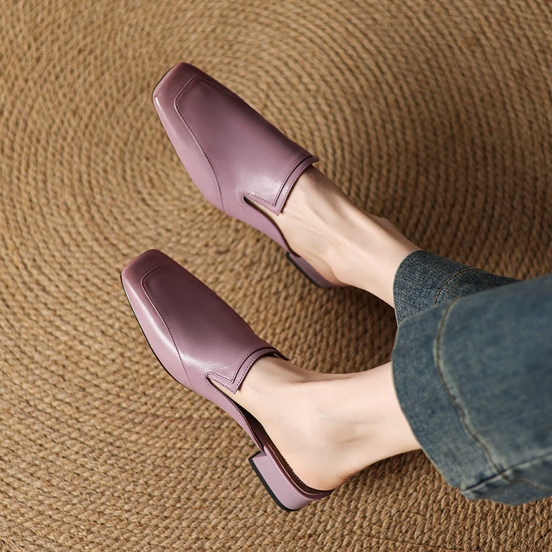 Colette Séverin | Purple Genuine Leather Square-Toe Mule Slippers