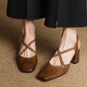 Celeste Dunmore | Tan Leather Block Heel Slingback Sandal