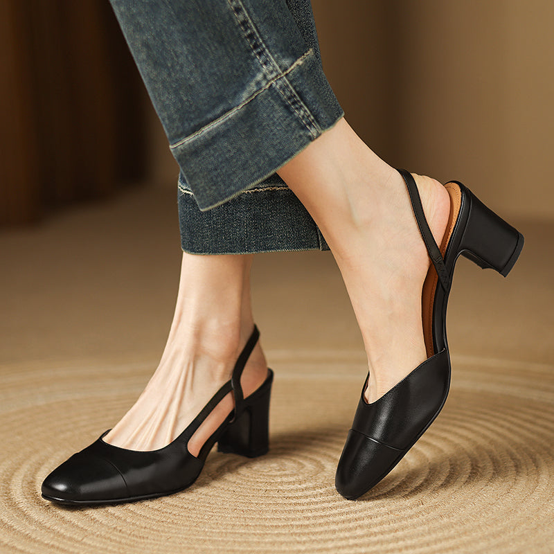 Paulette Ashgrove | Tan Leather Block Heel Slingback