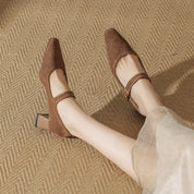 Elaine Beauchêne | Suede Mary Jane Block Heel in Brown