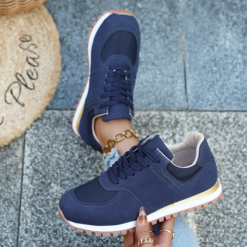 Beatrix Holloway | Lace-Up Mesh Sneakers in Navy, Beige & Burgundy