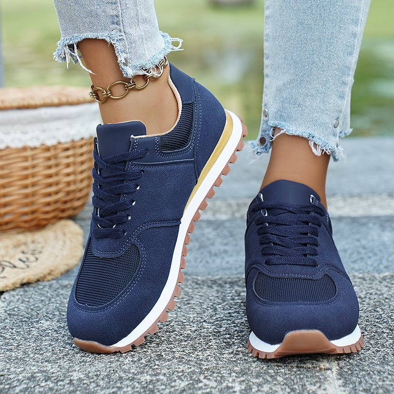 Beatrix Holloway | Lace-Up Mesh Sneakers in Navy, Beige & Burgundy