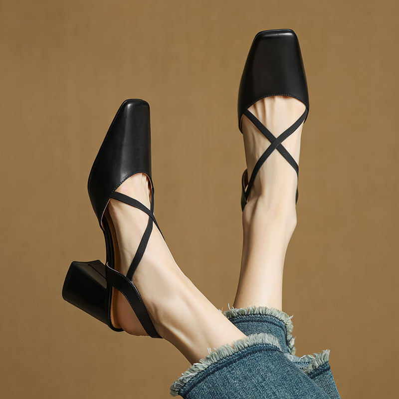 Celeste Dunmore | Tan Leather Block Heel Slingback Sandal