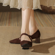 Elaine Beauchêne | Suede Mary Jane Block Heel in Brown