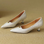 Rosanne Castellfort | Burgundy Leather Pointed-Toe Heels with Gold Rose Detail