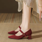 Elaine Beauchêne | Suede Mary Jane Block Heel in Brown
