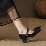 Elaine Beauchêne | Suede Mary Jane Block Heel in Brown