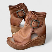 Corinna Velthorpe | Brown Leather Wedge Buckle Boots