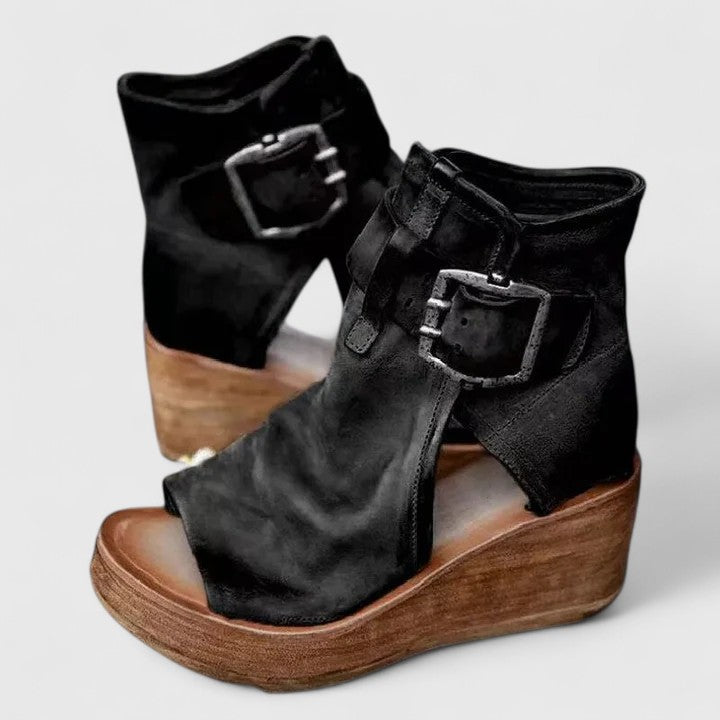 Corinna Velthorpe | Brown Leather Wedge Buckle Boots