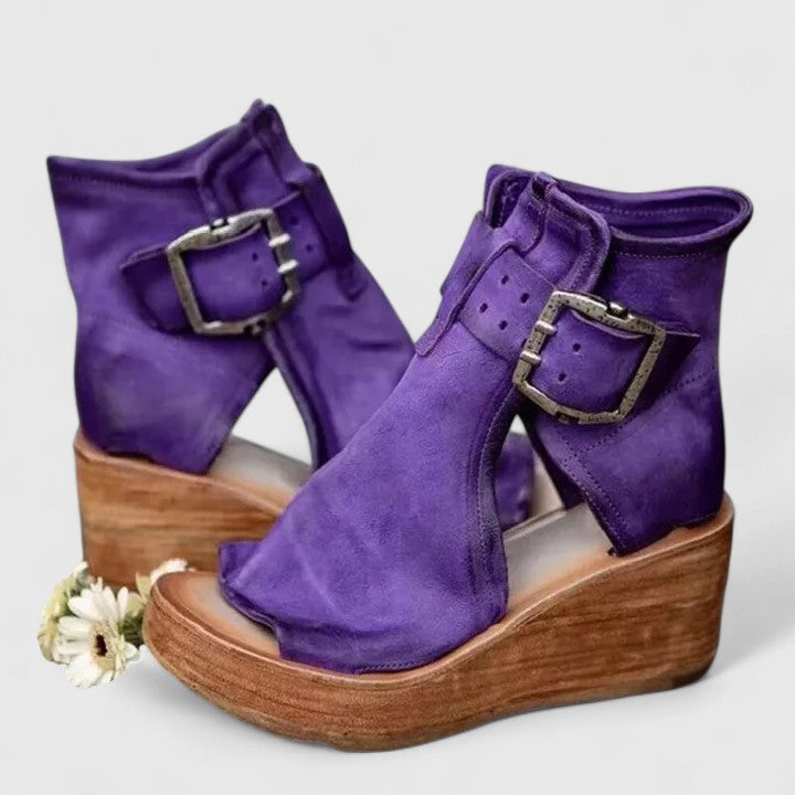 Corinna Velthorpe | Brown Leather Wedge Buckle Boots