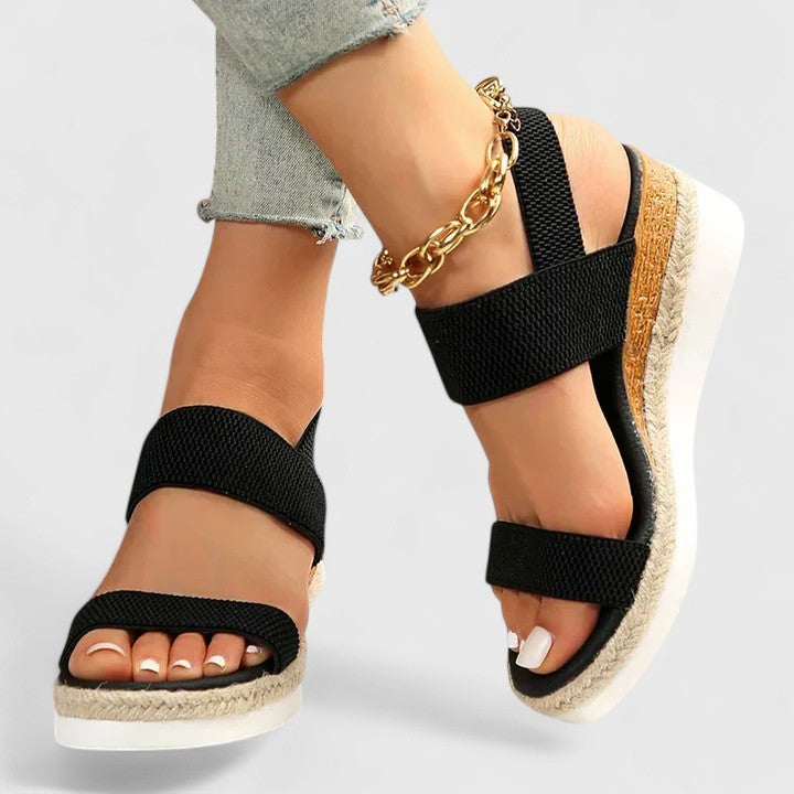 Marguerite Fontveil | Black Espadrille Wedge Orthopedic Sandals