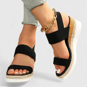 Estelle Montrichard | Beige Espadrille Platform Sandals with Elastic Straps