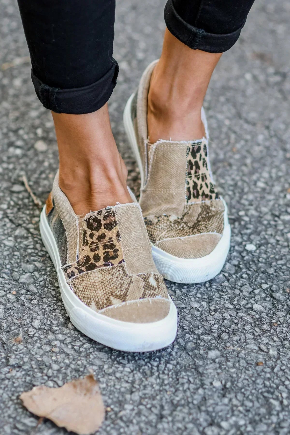 Arabella Somerfield | Leopard Patchwork Canvas Slip-On Sneakers