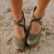 Natalie Fontbrière | Black Closed-Toe Wedge Heels with Ankle Strap