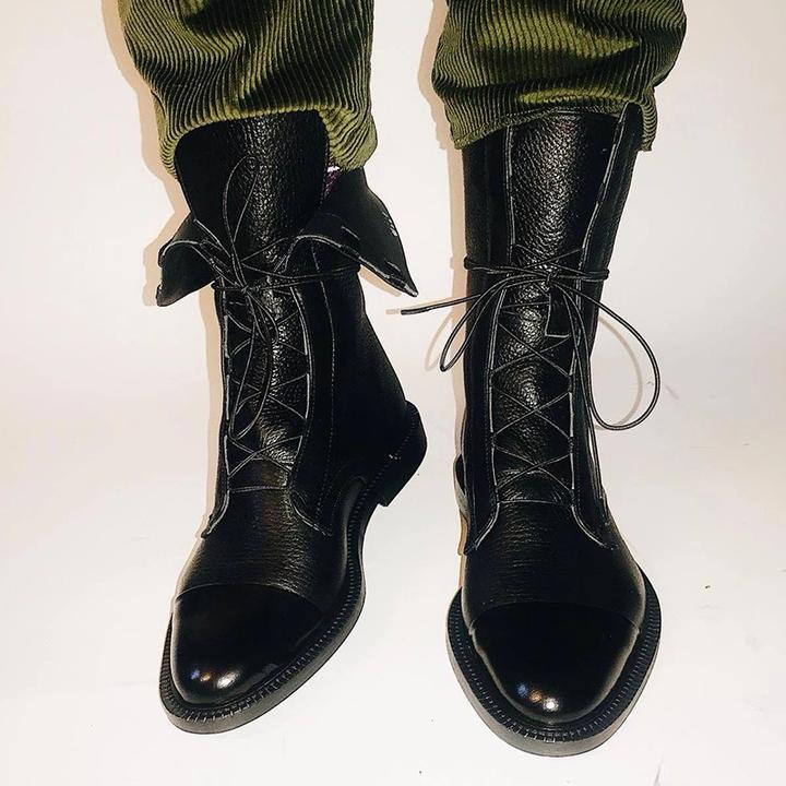 Céleste Fairvaux | Black Lace-Up Leather Combat Boots