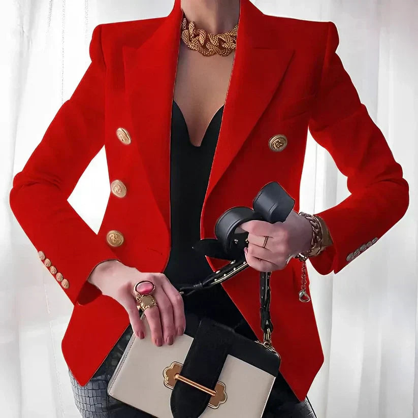 Arabella Fontaine-Lacroix | Black Double-Breasted Blazer with Gold Buttons