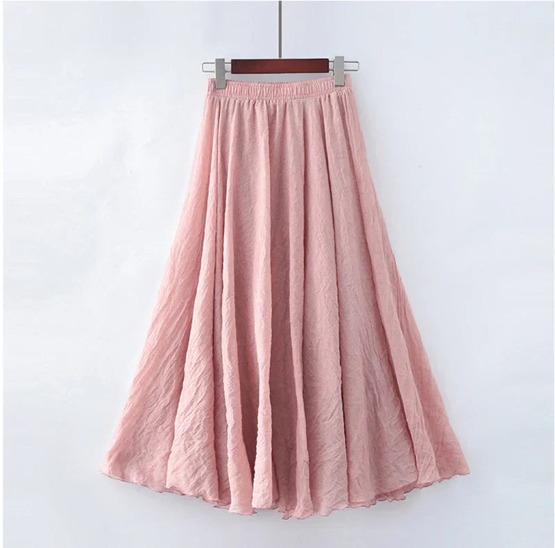 Isabeau Thornecroft | Flowing Cotton Linen Maxi Skirt in Beige
