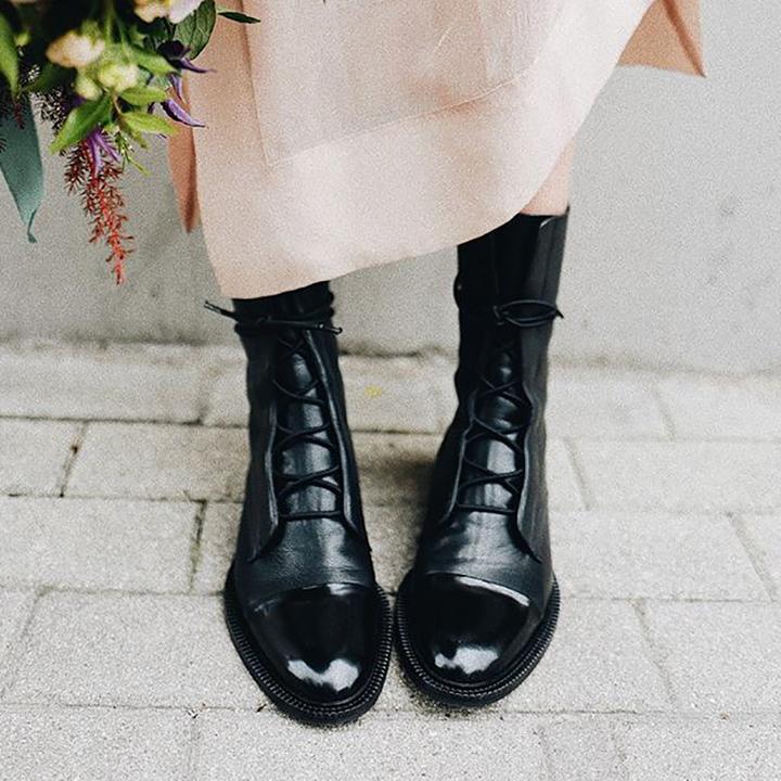 Céleste Fairvaux | Black Lace-Up Leather Combat Boots