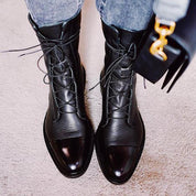 Céleste Fairvaux | Black Lace-Up Leather Combat Boots
