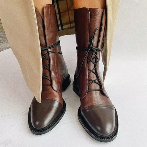 Céleste Fairvaux | Black Lace-Up Leather Combat Boots