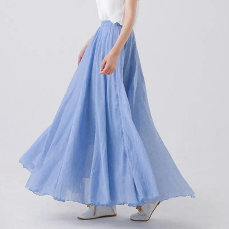 Isabeau Thornecroft | Flowing Cotton Linen Maxi Skirt in Beige