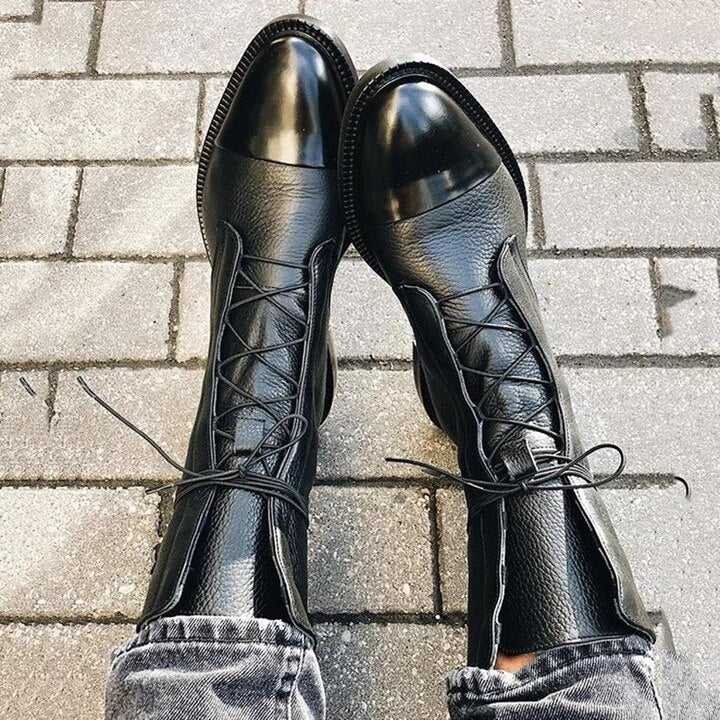 Céleste Fairvaux | Black Lace-Up Leather Combat Boots