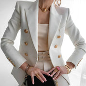 Arabella Fontaine-Lacroix | Black Double-Breasted Blazer with Gold Buttons