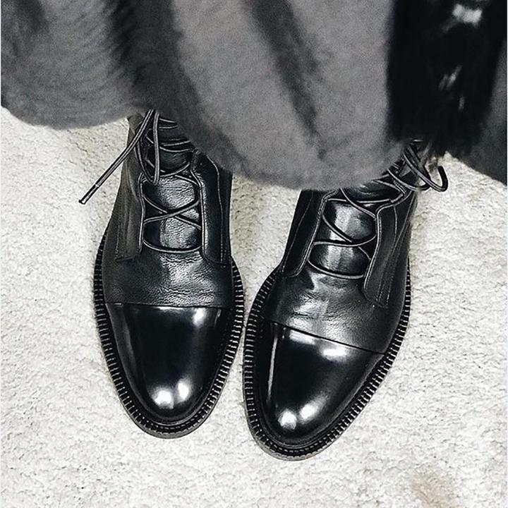 Céleste Fairvaux | Black Lace-Up Leather Combat Boots