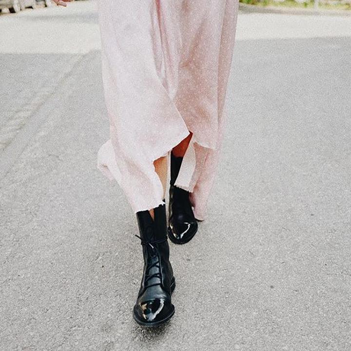 Céleste Fairvaux | Black Lace-Up Leather Combat Boots