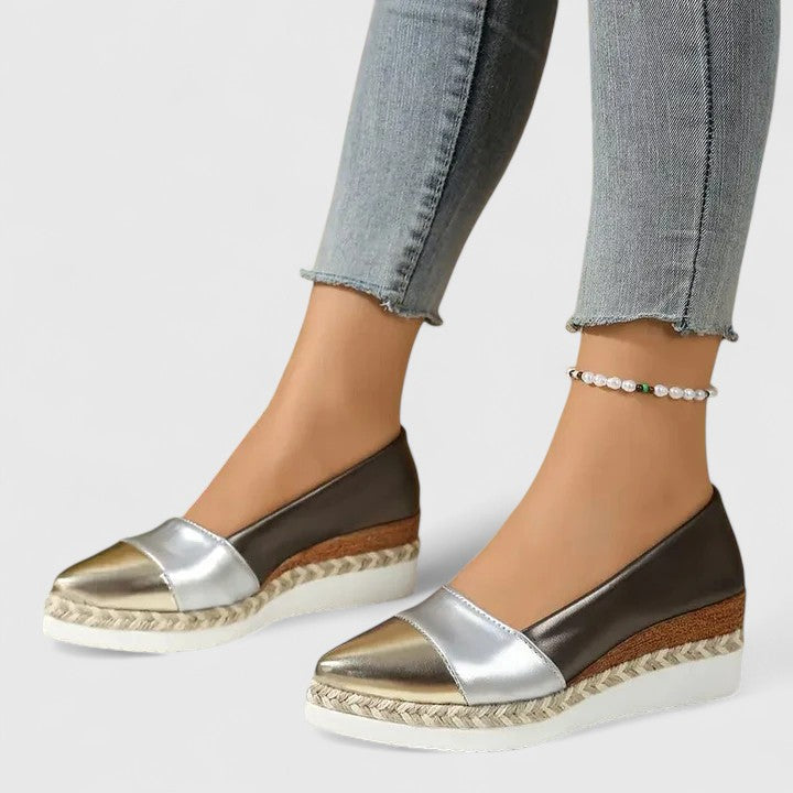 Mirabelle Fontenard | Metallic Espadrille Wedge Slip-On Shoes