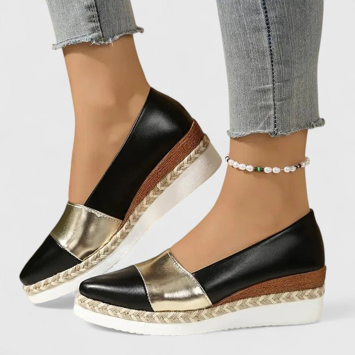 Mirabelle Fontenard | Metallic Espadrille Wedge Slip-On Shoes