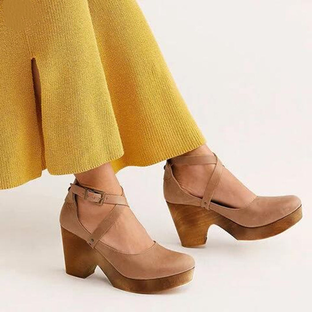 Natalie Fontbrière | Black Closed-Toe Wedge Heels with Ankle Strap