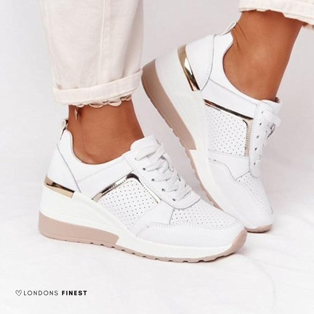 Celestine Harlow | Women's Orthopedic Wedge Sneakers in Beige