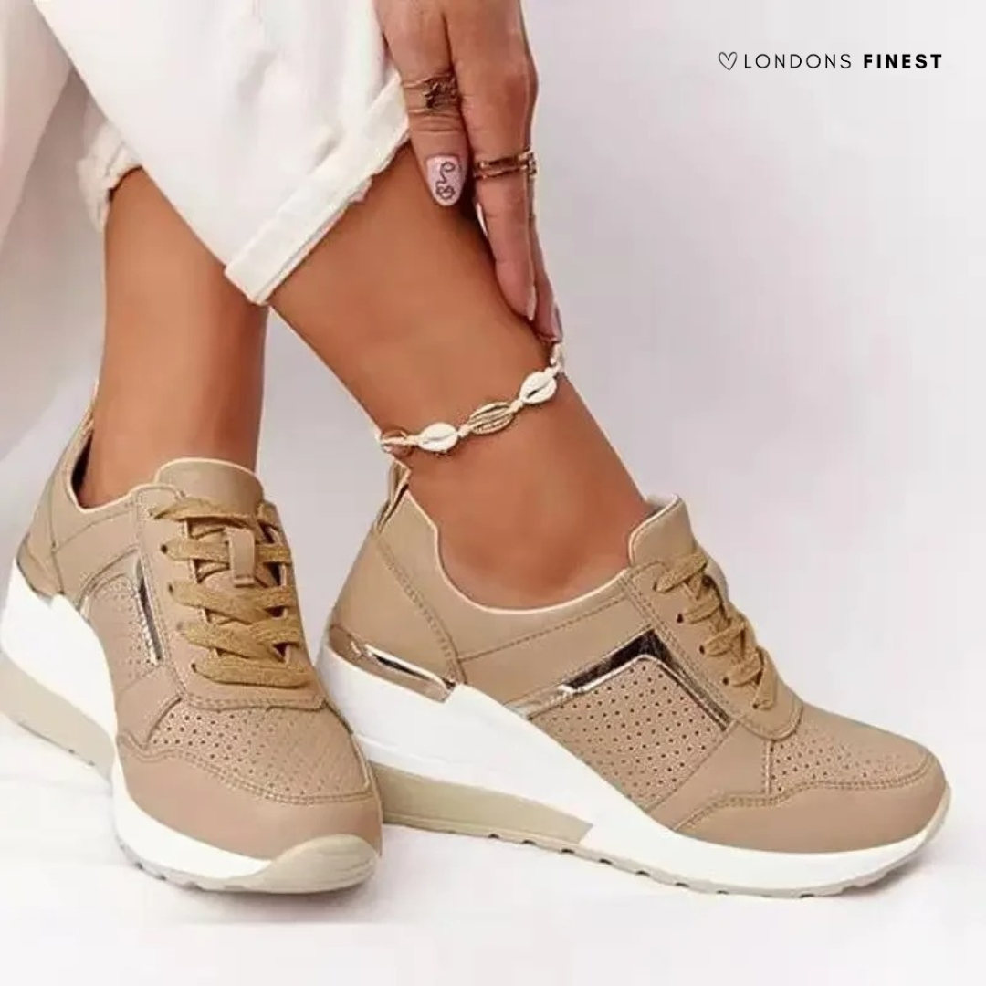 Celestine Harlow | Women's Orthopedic Wedge Sneakers in Beige
