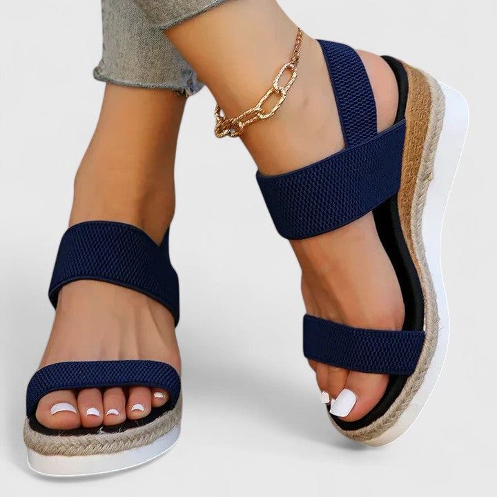 Estelle Montrichard | Beige Espadrille Platform Sandals with Elastic Straps