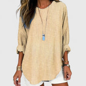 Louisa Fairencourt | Relaxed Striped Long Sleeve Blouse in Beige