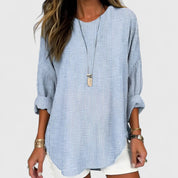 Louisa Fairencourt | Relaxed Striped Long Sleeve Blouse in Beige